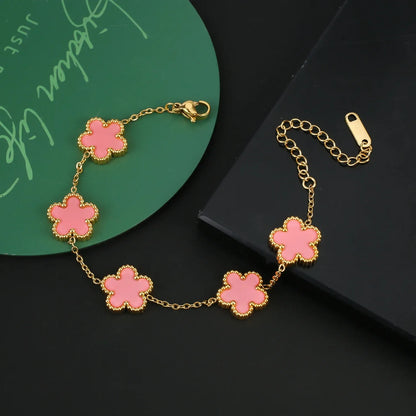 Gold Plated Hot Sale 316L Stainless Steel Plant Five Leaf Flower Bracelet Classic For Woman New Fashion Party Jewelry Clover