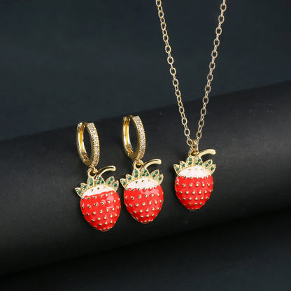 Light Luxury Crystal Zirconia Red Cherry Jewelry Set Earrings Necklace for Women Girls Sweet Jewelry Accessories Party Gifts