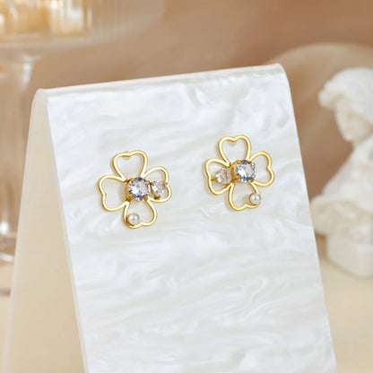 Free Shipping Vintage Four Leaf Clover Drop Stud Earring For Women Stainless Steel Piercing Earring Fashion Wedding Jewelry