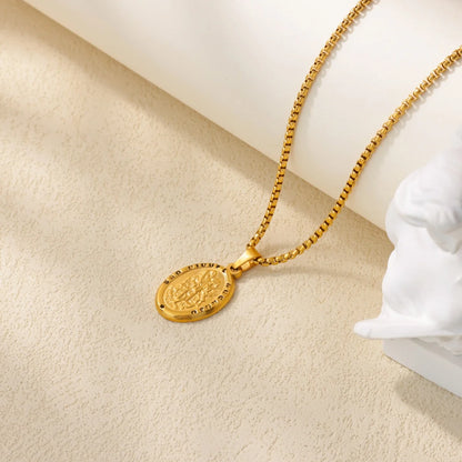 Free Shipping Vintage Oval Pendant Necklaces For Women Stainless Steel Chain Collar Necklace 2025 New Summer Beach Jewelry