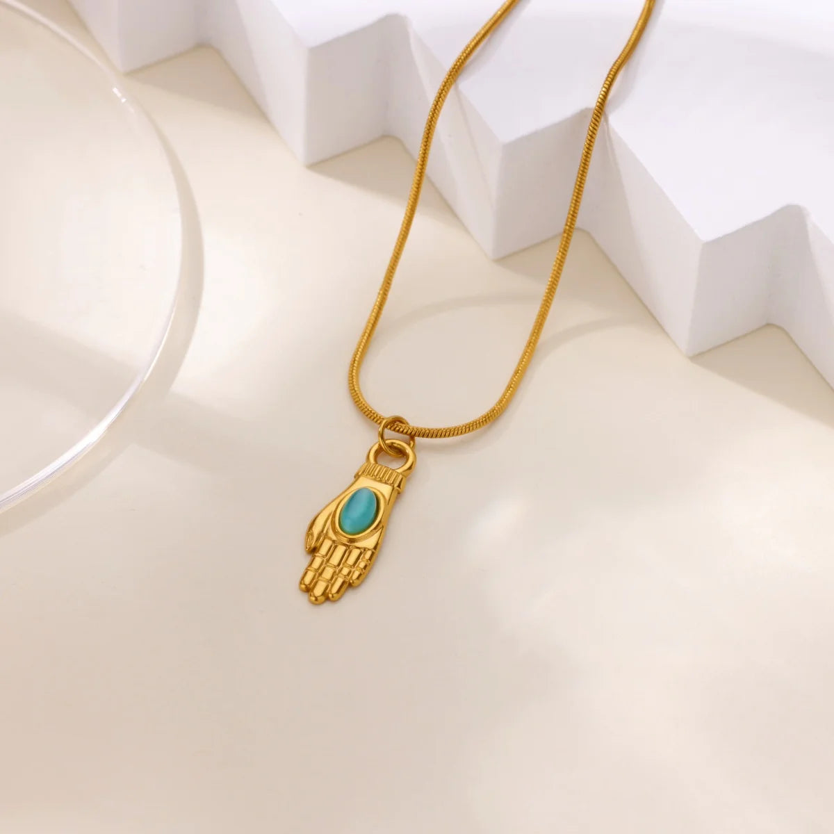 Free Shipping Opal Hand Pendant Necklaces For Women Stainless Steel Chain Collar Necklace 2025 New Summer Beach Jewelry