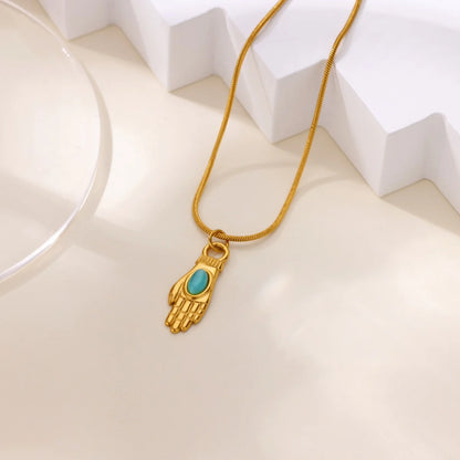 Free Shipping Opal Hand Pendant Necklaces For Women Stainless Steel Chain Collar Necklace 2025 New Summer Beach Jewelry