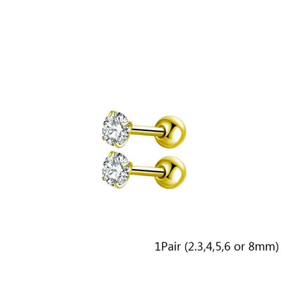 2/6/12pcs 20G Inlaid Cubic Zirconia Stud Earrings,Stainless Steel Screw Back Barbell Studs Daith Tragus Cartilage Earrings