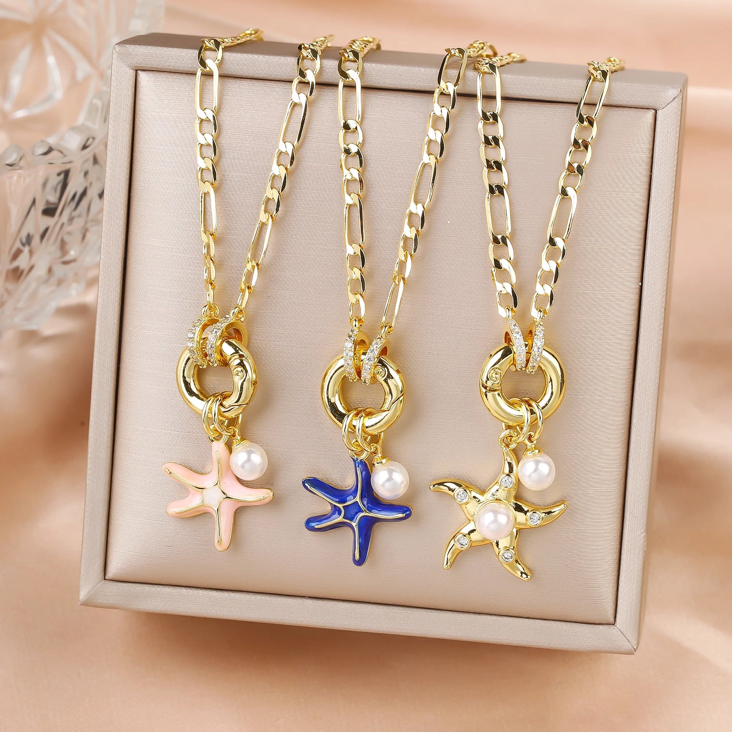 New Arrival Ocean Theme Starfish Pendant 3:1 Chain Necklace Choker for Woman Classic Party New Trend Aesthetic Jewelry Gift