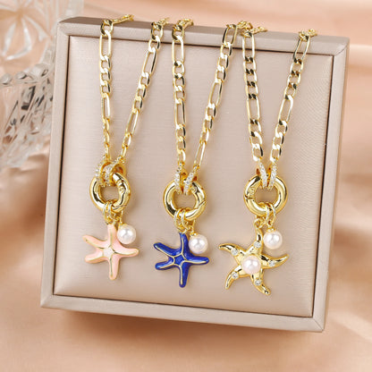 New Arrival Ocean Theme Starfish Pendant 3:1 Chain Necklace Choker for Woman Classic Party New Trend Aesthetic Jewelry Gift