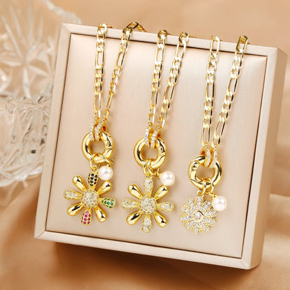 New Arrival Luxury Botanical Flower Sunflower Zirconia Pendant Necklace Glamorous for Woman Girl New Trend Neck Jewelry Gift