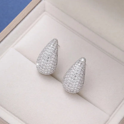 Classic Hot Sale Sparkling Zirconia Teardrop Comma Studs Earrings High Quality Women Fashion Party Wedding Jewelry Accessories