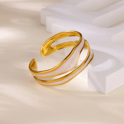 Free Shipping Classic Texture Geometric Open Bangle Bracelet For Women Stainless Steel Gold Color Exquisite Bracelet Jewelry