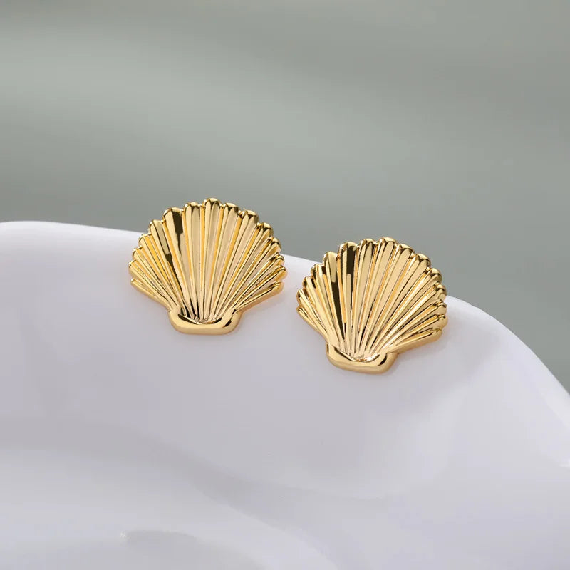 Minimalist Shell Earrings For Women Girls Korean Fashion Stainless Steel Shell Piercing Stud Earring Wedding Aesthetic Jewelry