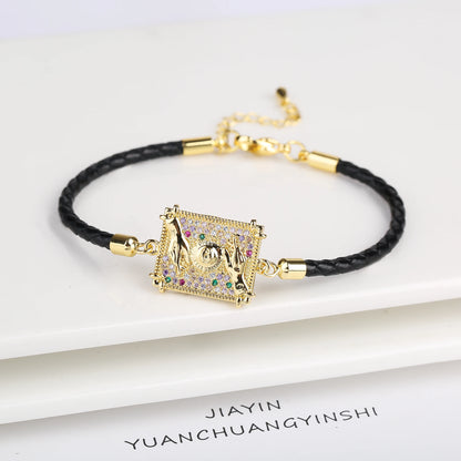 Personalized Square Geometric Star Zirconia Leather Braided Adjustable Bracelet Temperament for Women Party Jewelry Couple Gift