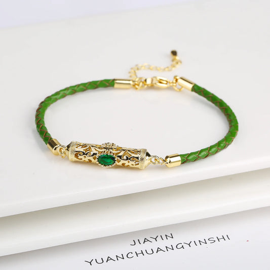 4 Color Fashion Crystal Dragon Column Leather Braided Adjustable Bracelet Classic for Woman Birthday Wrist Jewelry Couple Gift