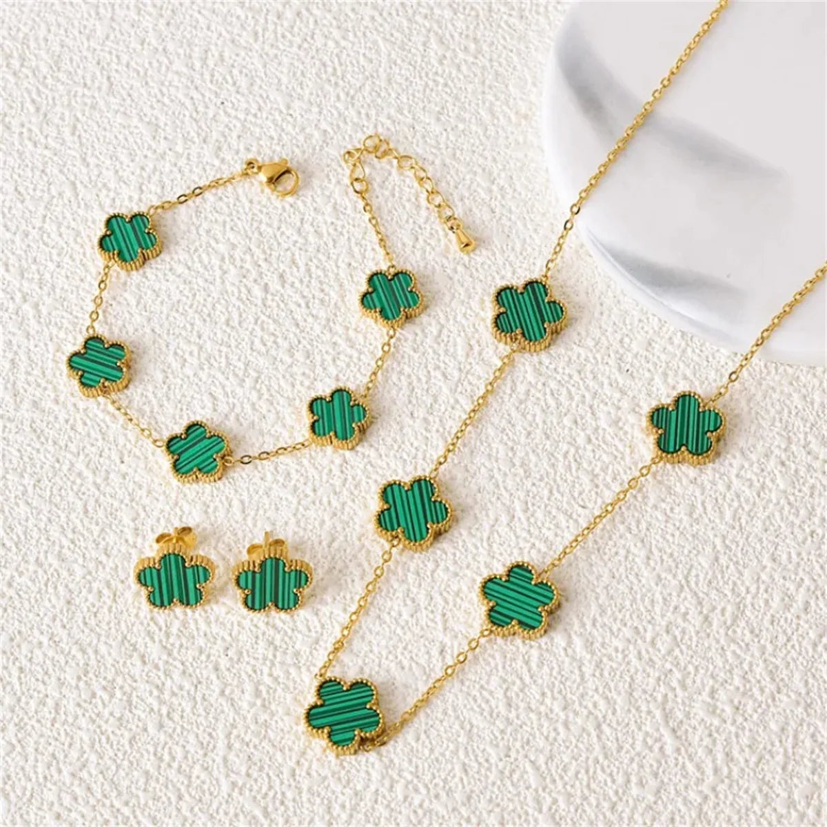 2/4Pcs 18K Gold Plated Five Leaf Flower Earring Necklace Bracelet Set for Women, Elegant Fashion Design Bracelet Jewelry Gifts