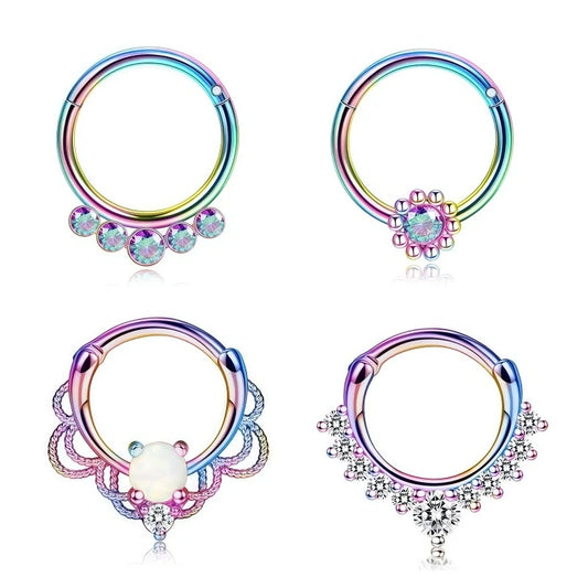 1/4Pcs 16G Stainless Steel Opal Colourful Nose Ring for Women Men,Fashion Sexy Septum Nasi Diaphragm Piercing Jewelry Gift
