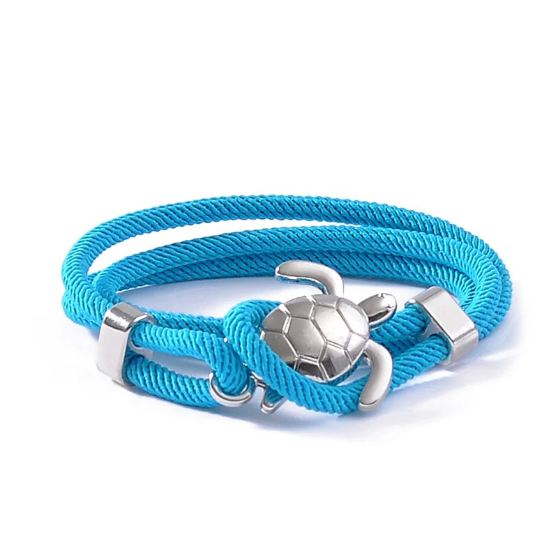 Male Silver Color Sea Turtle Rope Bracelets For Women Men Wristband Jewelry High Quality Milan Line Pure Hand Knitting Bracelet