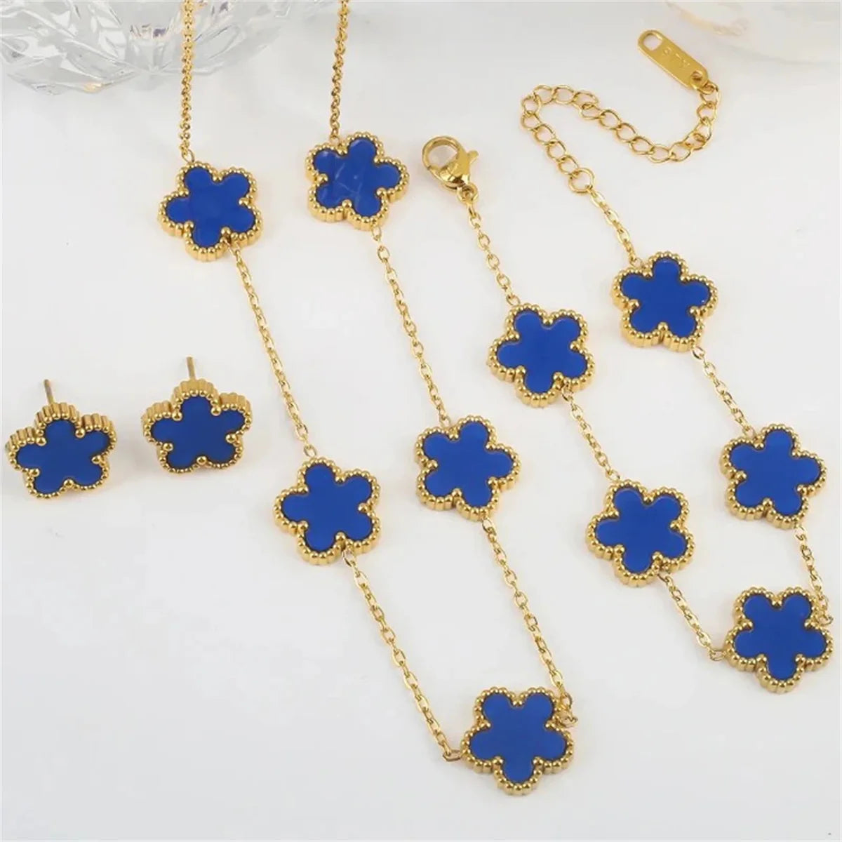 2/4Pcs 18K Gold Plated Five Leaf Flower Earring Necklace Bracelet Set for Women, Elegant Fashion Design Bracelet Jewelry Gifts