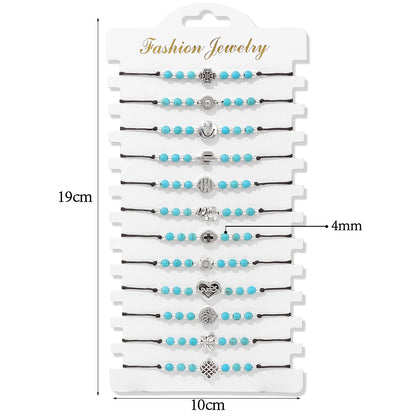 Wholesale 12Pcs/Set Colorful Natural Stone Bracelets Adjustable Rope Braided Bracelet Handmade Bohemia Bracelets with Cards