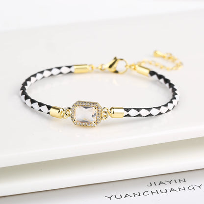 5 Color Shiny Zircon Square Crystal Bracelet Simple Woman Adjustable Leather Bracelet Elegant for Party Jewelry Gift Wholesale