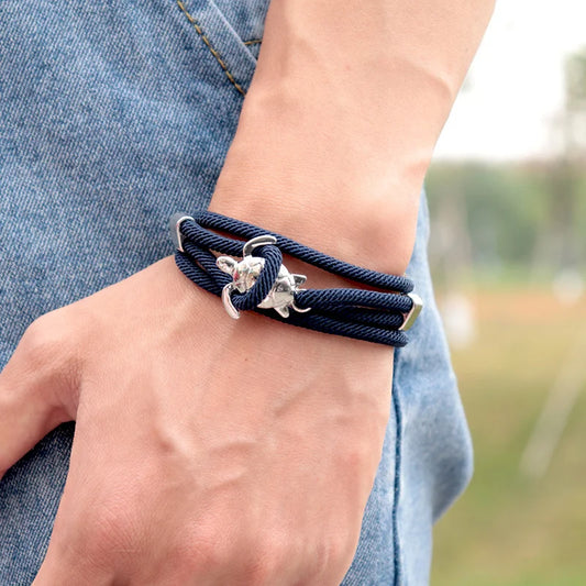 Male Silver Color Sea Turtle Rope Bracelets For Women Men Wristband Jewelry High Quality Milan Line Pure Hand Knitting Bracelet