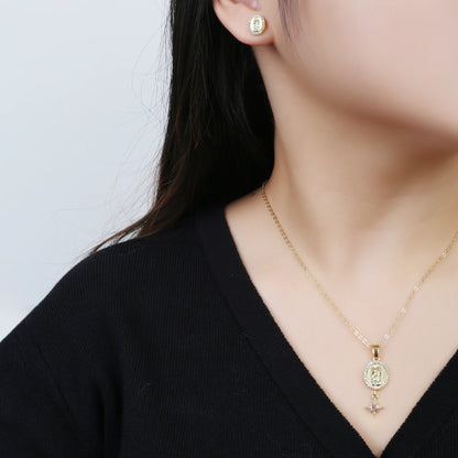 New Trendy Creative Oval St. Jude Zirconia Jewelry Set Necklace Earrings Classic for Religious Jewelry Accessories For Men Women