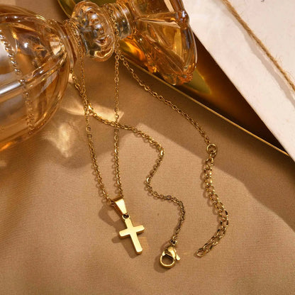 Vnox Christian Religion Necklaces For Women Men,Stainless Steel Chain Cross Pendant Charm Necklace,Classic Gold Plated Jewelry