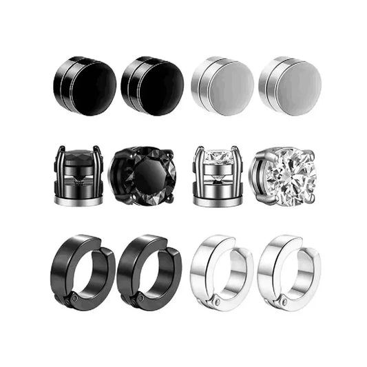 8/12pcs Fashion 316 Stainless Steel Ear Cip On Earrings,Hole Free Magnetic Ear Cuff Zircon False Earring Set Suitable Daily Wear