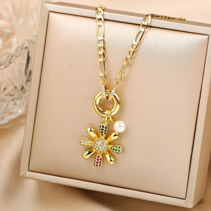 New Arrival Luxury Botanical Flower Sunflower Zirconia Pendant Necklace Glamorous for Woman Girl New Trend Neck Jewelry Gift