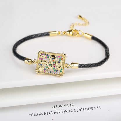 Personalized Square Geometric Star Zirconia Leather Braided Adjustable Bracelet Temperament for Women Party Jewelry Couple Gift