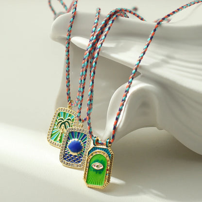 Bohemian POP Art Heart Necklace For Women Gothic Evil Blue Eye Collars Handwoven Wool Chain Choker Tarot Card Summer Jewelry