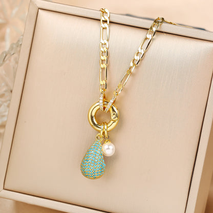 6 Colors Shiny Zirconia Comma Water drop Pendant Clavicle Chain Choker Classic for Woman Girl Daily Party Jewelry Holiday Gift