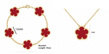 Simple 15mm Natural Shell Stone Five-Leaf Flower Set Bracelet Necklace Classic Flower Woman Jewelry Sets For Party Daily Wear