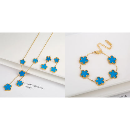 High Quality Stainless Steel Five Leaf Flower Women Jewelry Set Bracelet Necklace Earrings Simple for Woman Clover Brand Jewelry