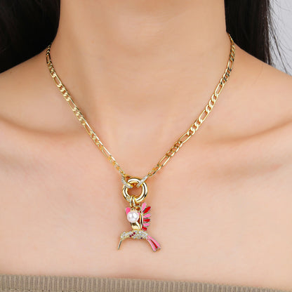 Hot Sale Gold Plated Animal Hip Hop Hummingbird Bird Pearl Pendant Necklace New Fashion Man Woman Casual Vacation Jewelry Gift