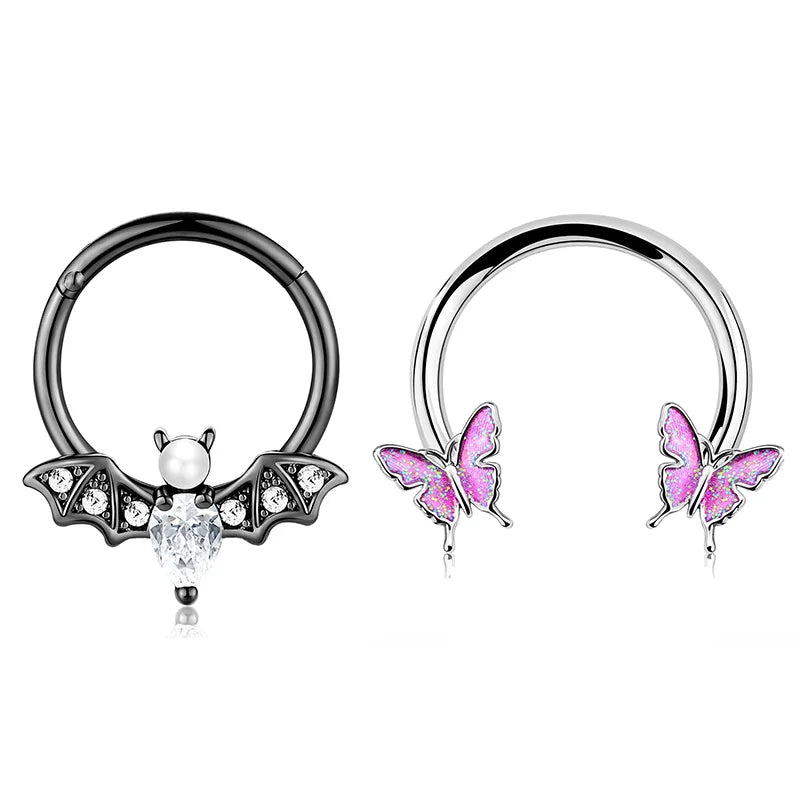 2Pcs 16G Stainless Steel Butterfly Hinged Septum Nose Ring Hoops,BCR Horseshoe Cartilage Daith Helix Rook Conch Piercing Jewelry