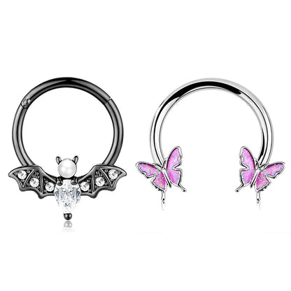2Pcs 16G Stainless Steel Butterfly Hinged Septum Nose Ring Hoops,BCR Horseshoe Cartilage Daith Helix Rook Conch Piercing Jewelry