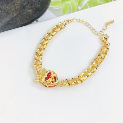 New Fashion Heart-Shaped Crystal Rose Flower Chain Gold-Plated Bracelet for Women Female New Trend Party Jewelry, Birthday Gift