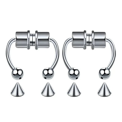 1/2/3/4/5pcs Fake Magnetic Stainless Steel Nose Rings,Non Piercing Septum Rings Magnetic Nose Ring Clipped Onto The Nose