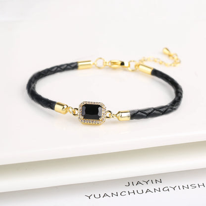 5 Color Shiny Zircon Square Crystal Bracelet Simple Woman Adjustable Leather Bracelet Elegant for Party Jewelry Gift Wholesale