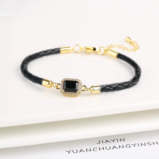 5 Color Shiny Zircon Square Crystal Bracelet Simple Woman Adjustable Leather Bracelet Elegant for Party Jewelry Gift Wholesale