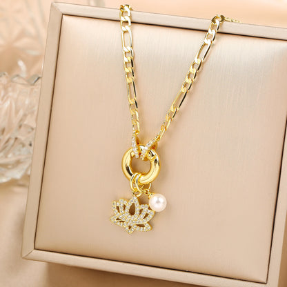 New Creative Shiny Zirconia Conch Flower Wings Theme Pendant Necklace New Fashion Woman Female Vacation Jewelry Accessories