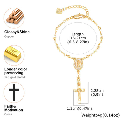 ﻿Y-Shaped Religious Virgin Mary Beaded Necklace for Women, Holy Rosary Cross Jesus Pendant Necklace,Christianity Prayer Jewelry