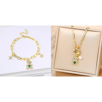 Hot Sale 2PCS Animal Bear Zirconia Bracelet Jewelry Necklace Set for Women Female Daily Party Crystal Jewelry Girl Gift