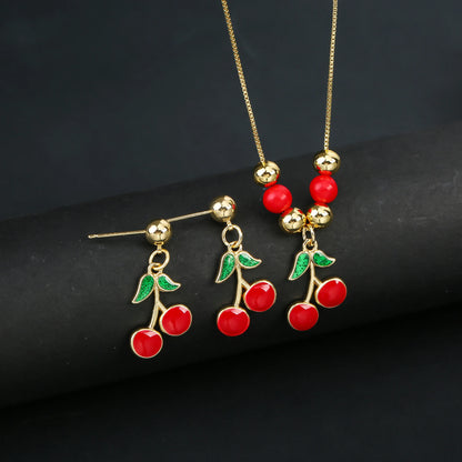 2pcs 22 Style Fashion Fruit Cherry Zircon Crystal Jewelry Set Earrings Necklace  For Women Female New Trend Party Jewelry Gift