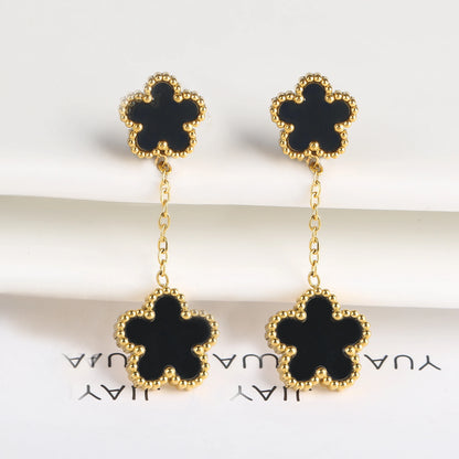 Luxury Stainless Steel Double Layer Five Leaf Flower Drop Earrings Fine Party Wedding Gift Temperament for Woman Flower Jewelry