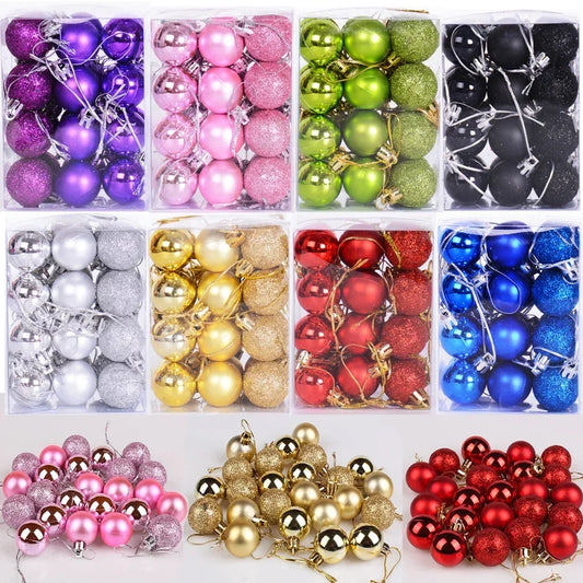 24Pcs Christmas Balls Ornament Plastic Christmas Tree Gold Red Pink Ball Pendant Hanging Decor Christmas Decoration 2024 Navidad