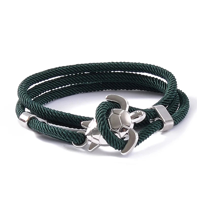 Male Silver Color Sea Turtle Rope Bracelets For Women Men Wristband Jewelry High Quality Milan Line Pure Hand Knitting Bracelet