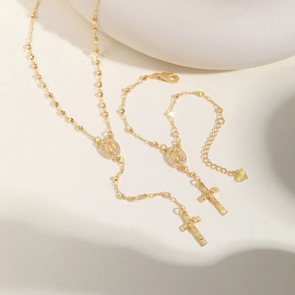﻿Y-Shaped Religious Virgin Mary Beaded Necklace for Women, Holy Rosary Cross Jesus Pendant Necklace,Christianity Prayer Jewelry