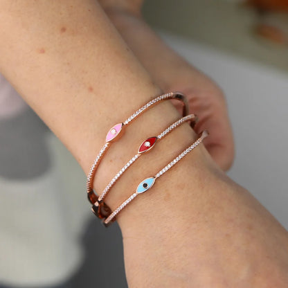 Rose Gold Color Enamel Evil Eye Bangle Bracelet for Women Bohemia Boho Lucky Turkish Evil Eye Jewelry Fashion Wholesal