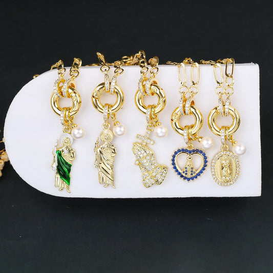 New Creative Religious St. Jude Zirconia Women's Necklace 3:1 Chain Choker Fashion for Woman Casual Trend Jewelry Party Gift