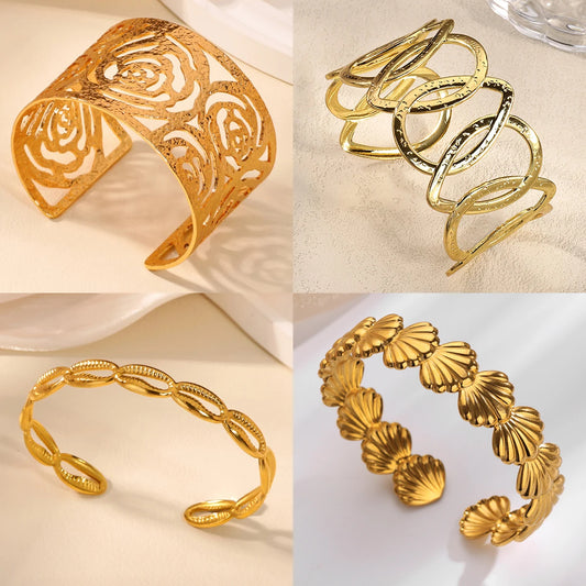 Free Shipping Classic Texture Geometric Bangle Bracelet For Women Stainless Steel Gold Color Exquisite Bracelet Hand Jewelry