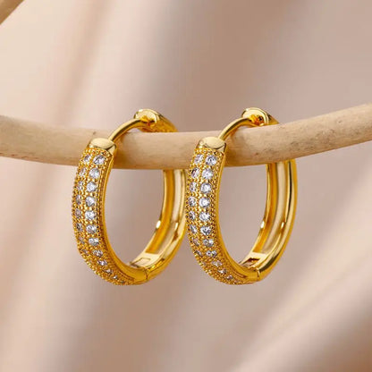 Luxury Zircon Round Earrings for Women Girls Cubic Zirconia Stainless Steel Hoop Ciercing Earring 2023 Trend Aesthetic Jewelry